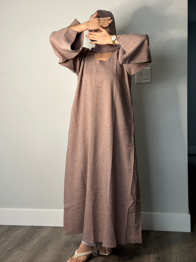 BROWN CLOSED LINEN ABAYA