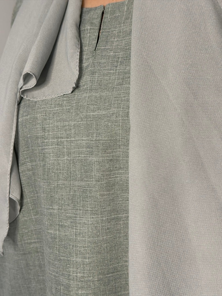 GREEN CLOSED LINEN ABAYA